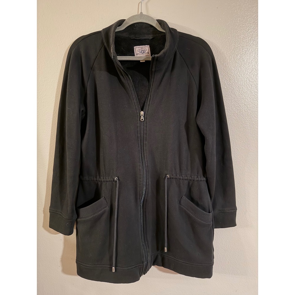 UGG Australia Womens Black Fleece Lined Full Zip Drawstring Jacket UA5188W Large